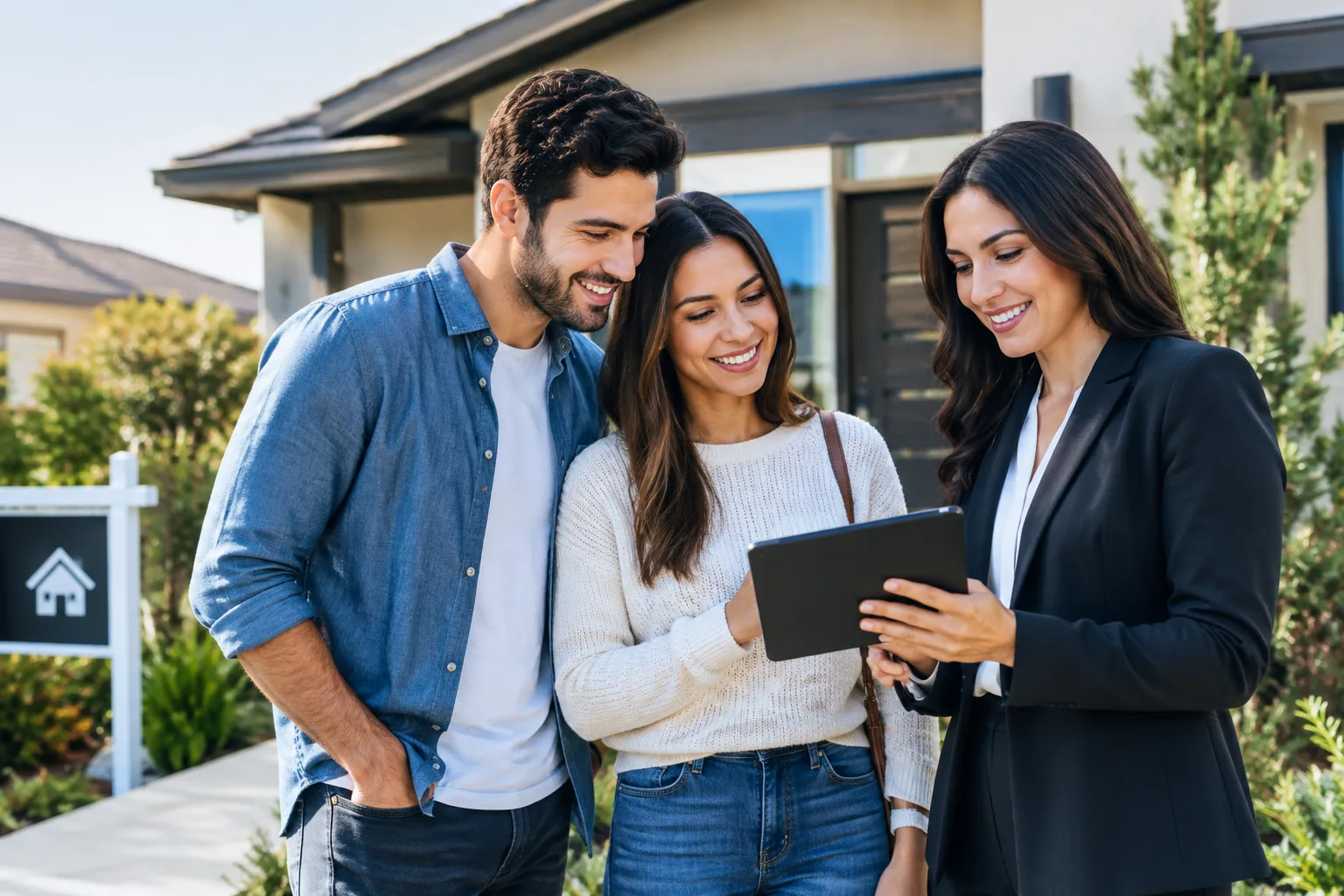 Couple working with a real estate agent to find an affordable home