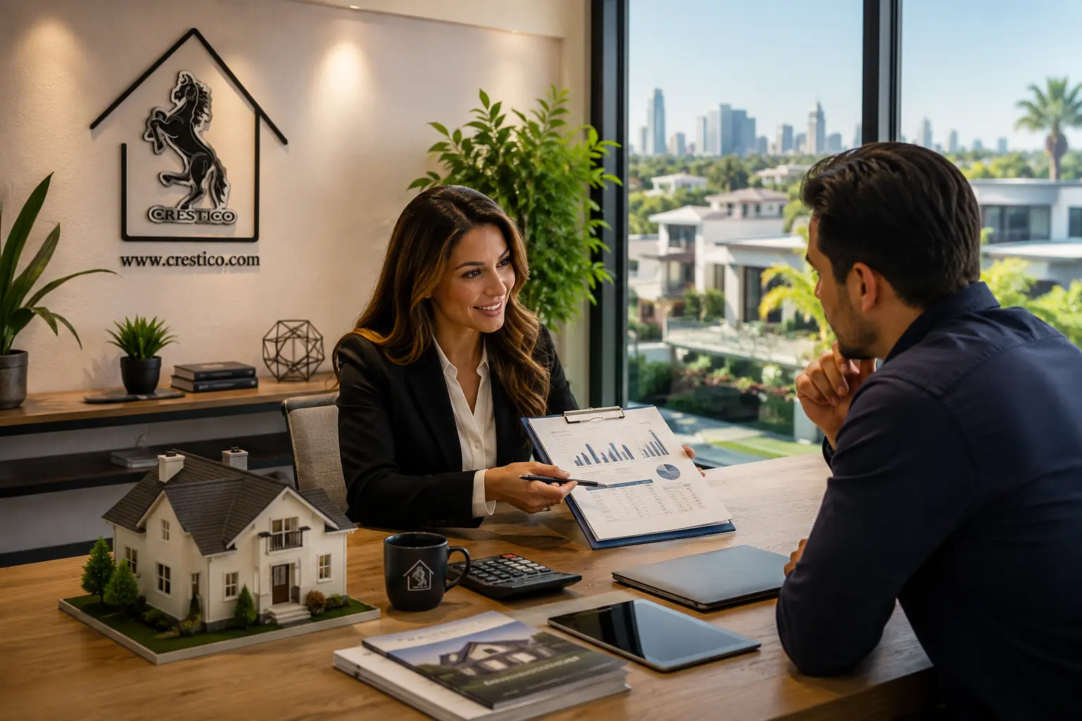 Mortgage advisor discussing balloon mortgage financing for residential and investment properties with homebuyers
