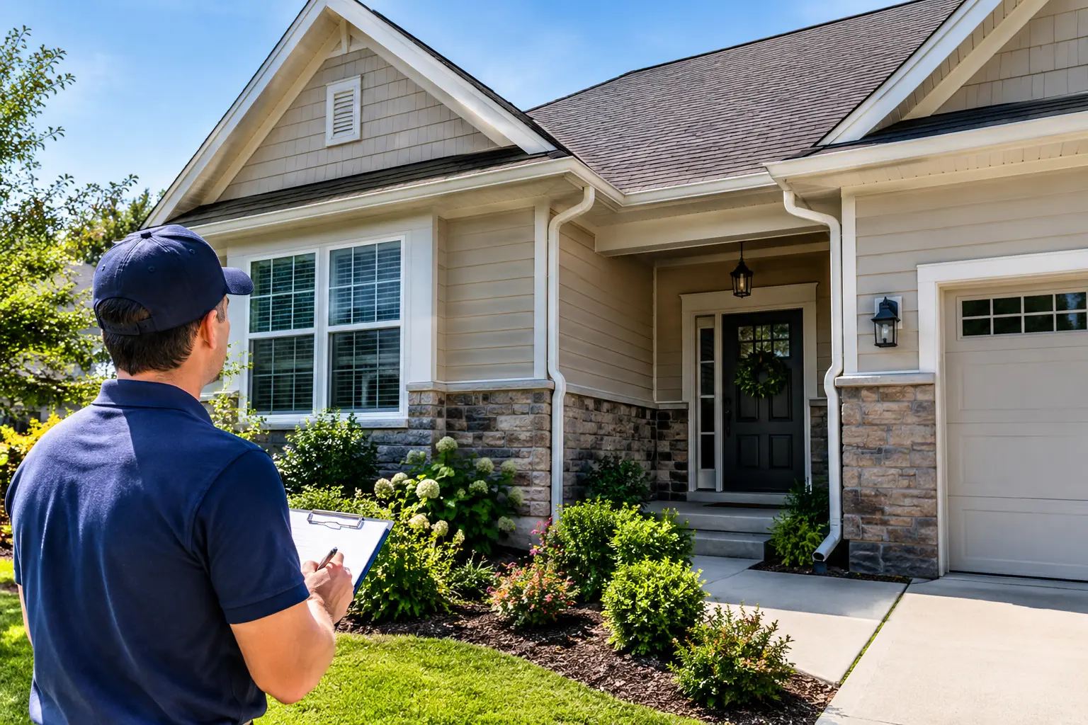 Home exterior being evaluated before buying