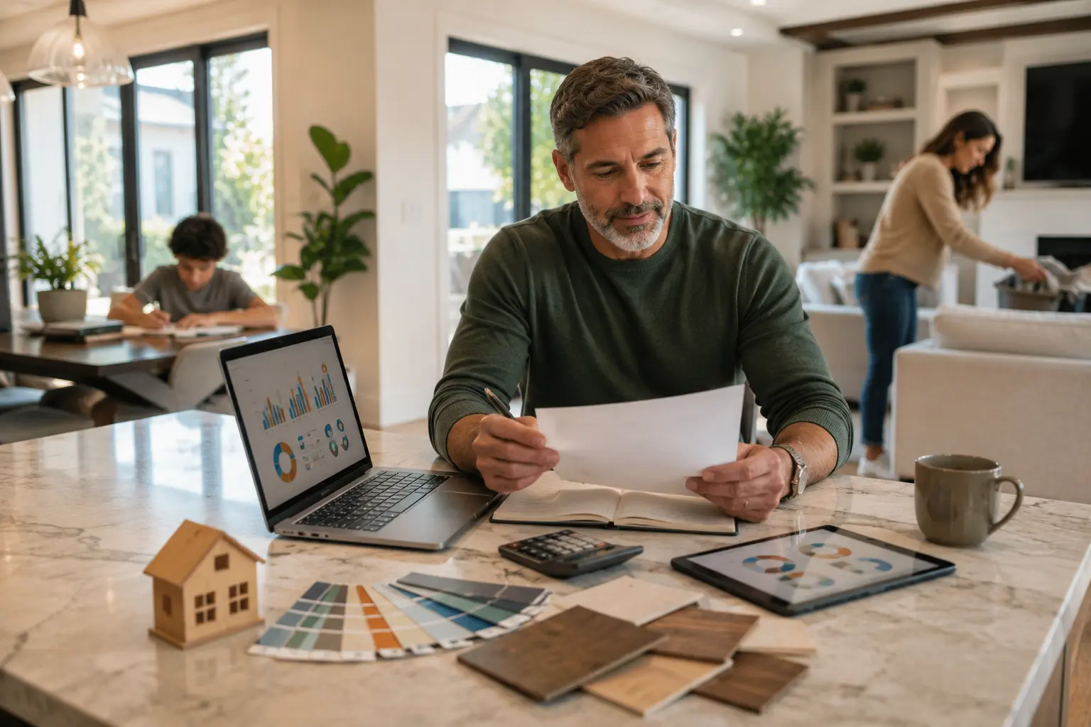 Homeowner planning renovations and future expenses with a Home Equity Line of Credit
