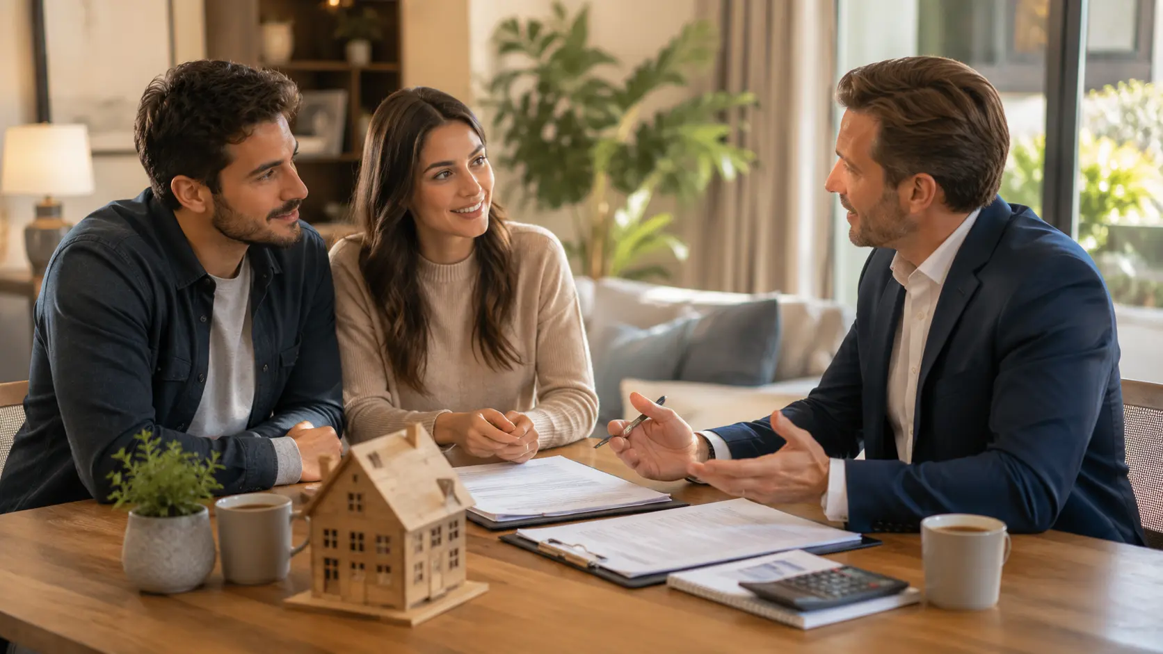 Mortgage advisor explaining adjustable rate mortgage options to homebuyers