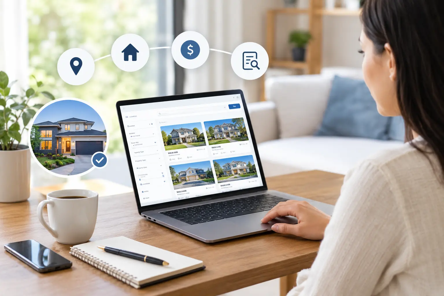 Homebuyer browsing MLS property listings online on a laptop