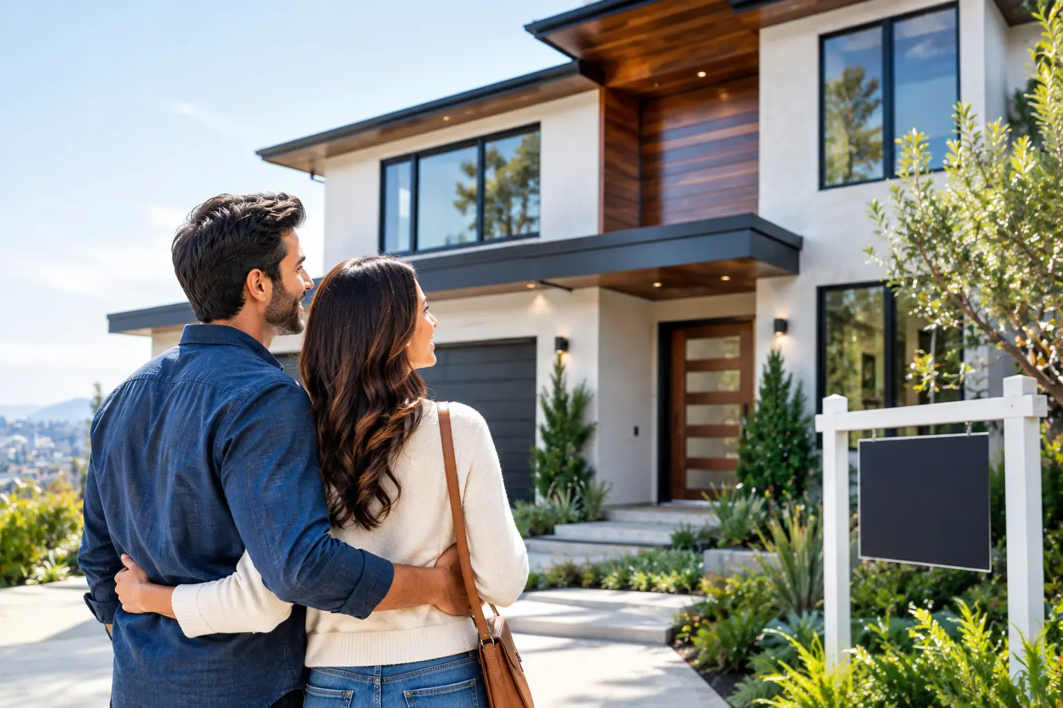 Couple viewing a modern home while buying a house in Los Angeles