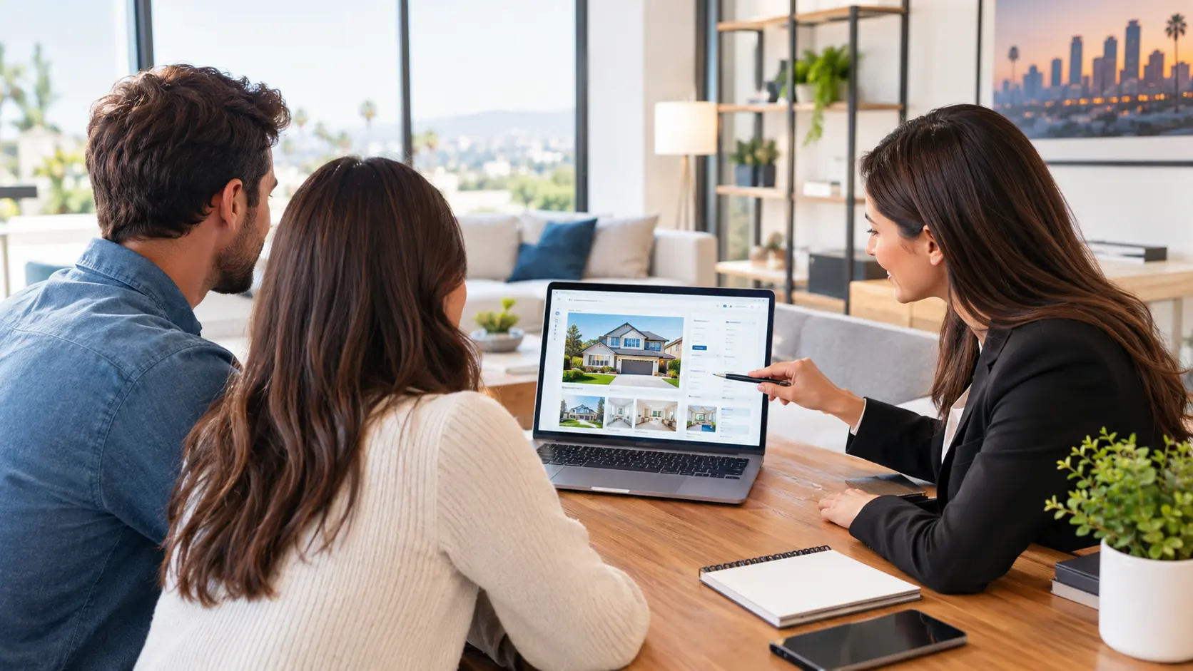 Homebuyers reviewing MLS property listings with a real estate professional