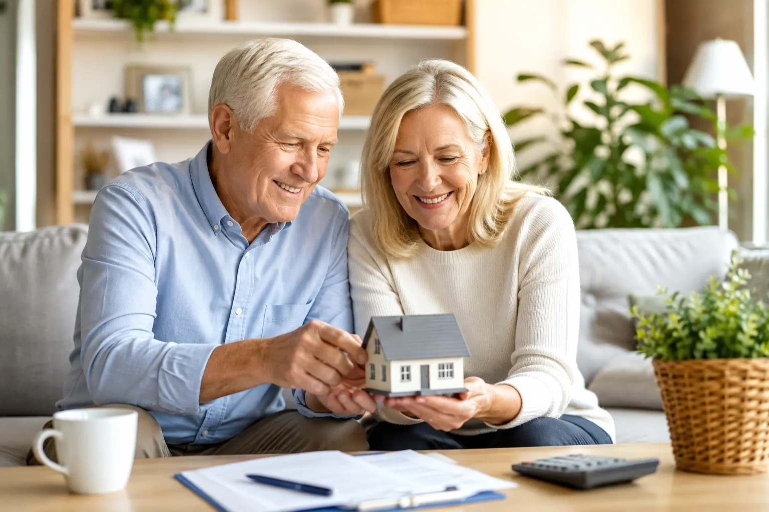 Older couple exploring reverse mortgage home equity options